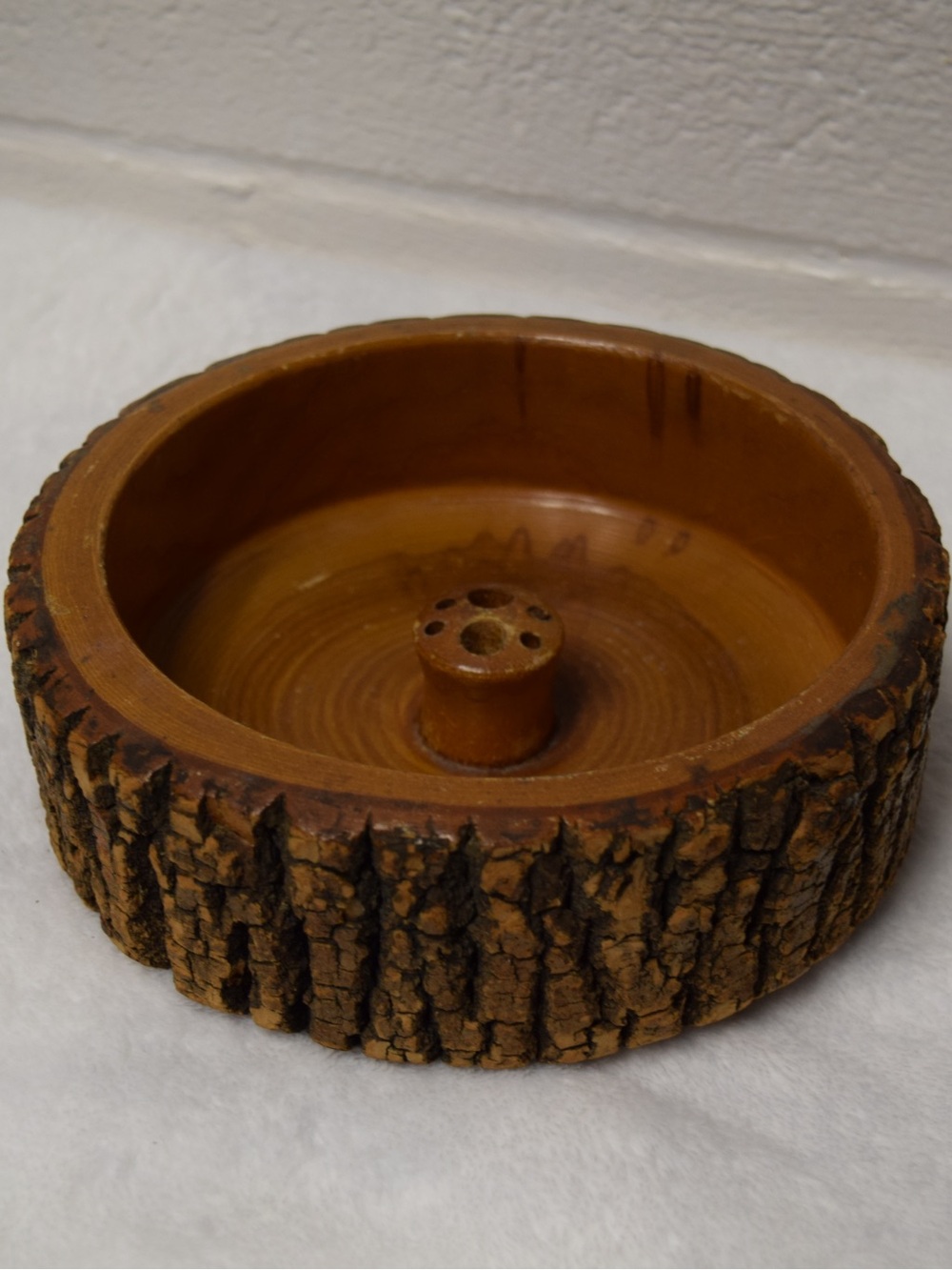 Vintage Rustic Wood Nutcracker Bowl Live Edge Bark Nut Serving Holder